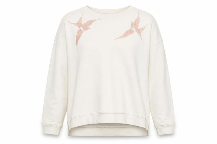 AllSaints Womens Beige Bird Embroidered Cotton Sweatshirt Size S