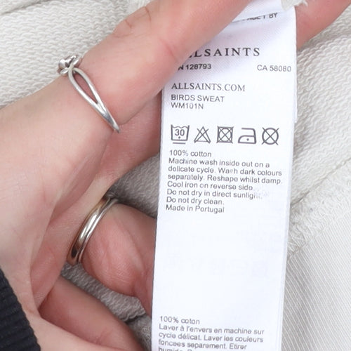 AllSaints Womens Beige Bird Embroidered Cotton Sweatshirt Size S