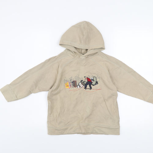 Next Boys Beige Hoodie 5 Years Pullover Embroidered Skateboard Graphic