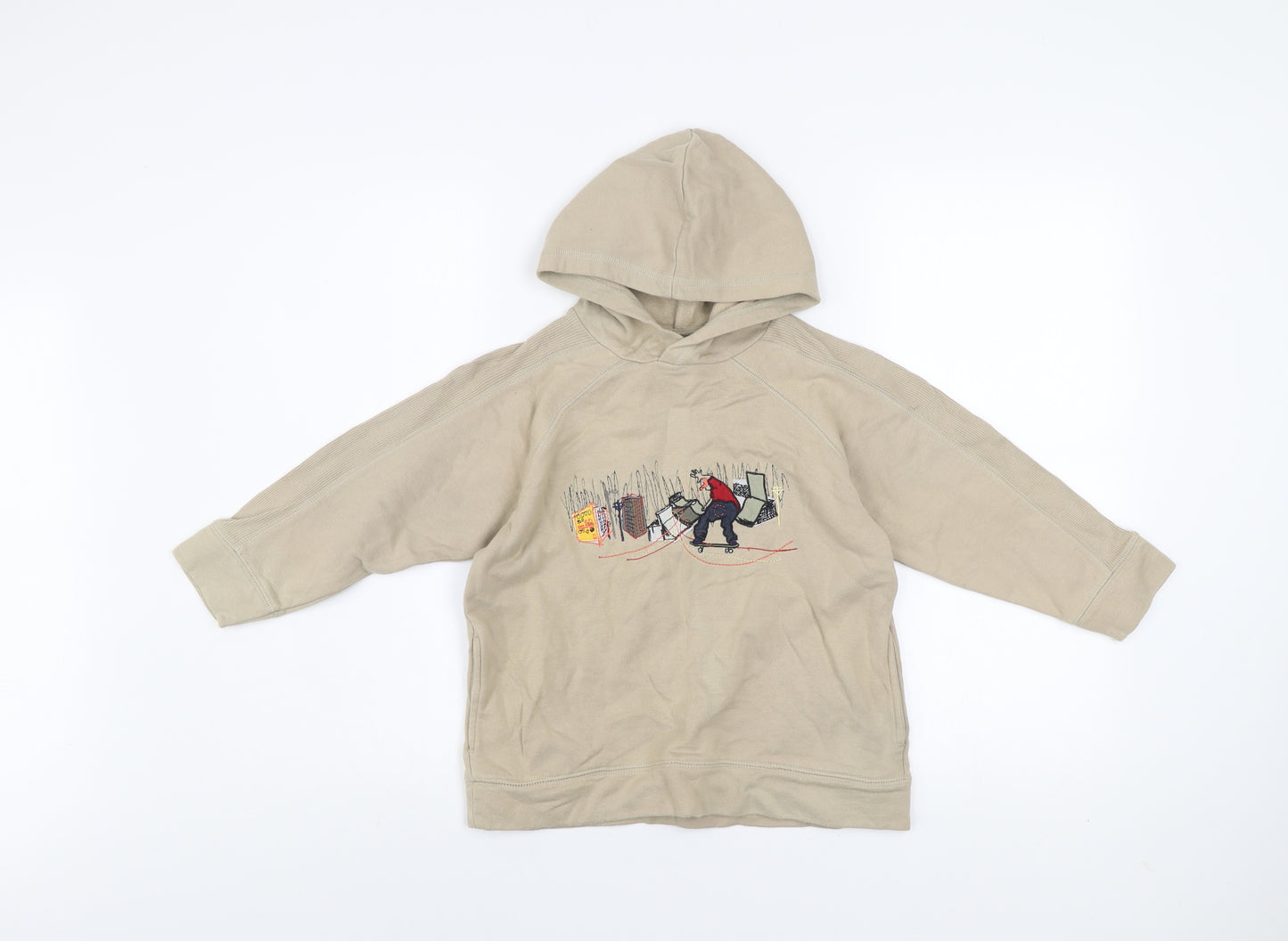 Next Boys Beige Hoodie 5 Years Pullover Embroidered Skateboard Graphic
