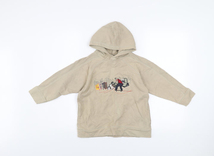 Next Boys Beige Hoodie 5 Years Pullover Embroidered Skateboard Graphic