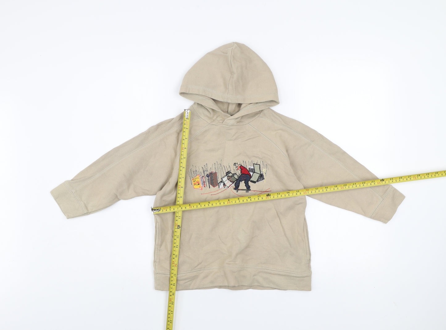 Next Boys Beige Hoodie 5 Years Pullover Embroidered Skateboard Graphic