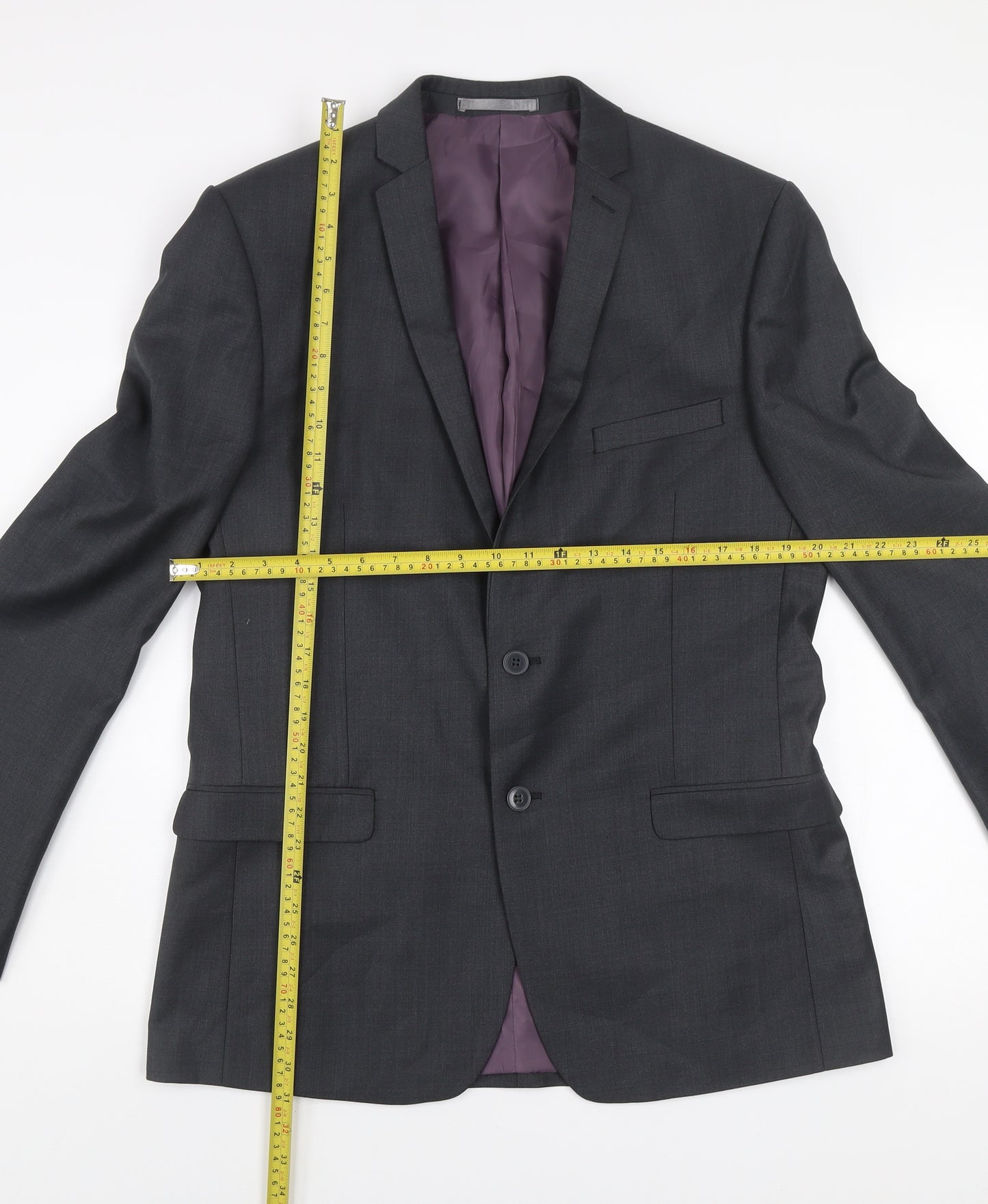 Red Herring Men's Grey 42L Long Regular Fit Two-Button Suit Jacket