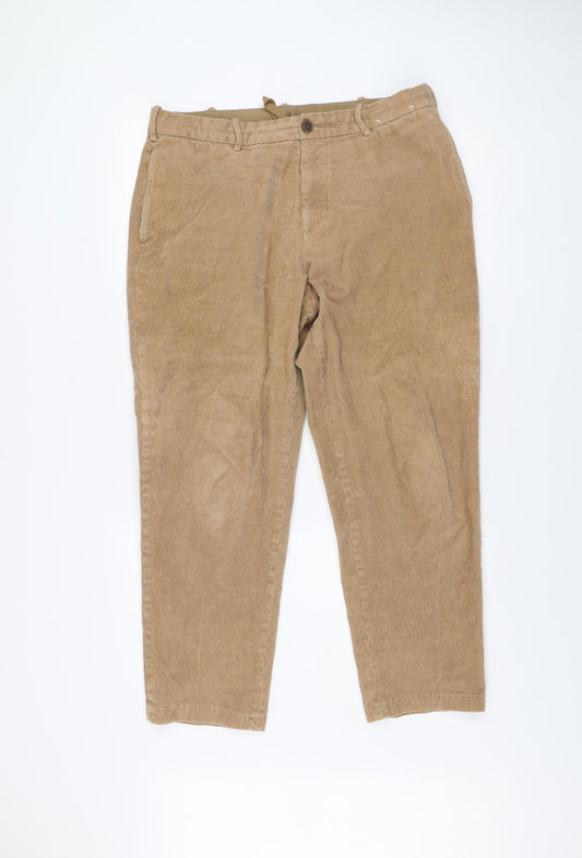 Uniqlo Men's Beige Corduroy Chino Trousers L 33in Regular Fit