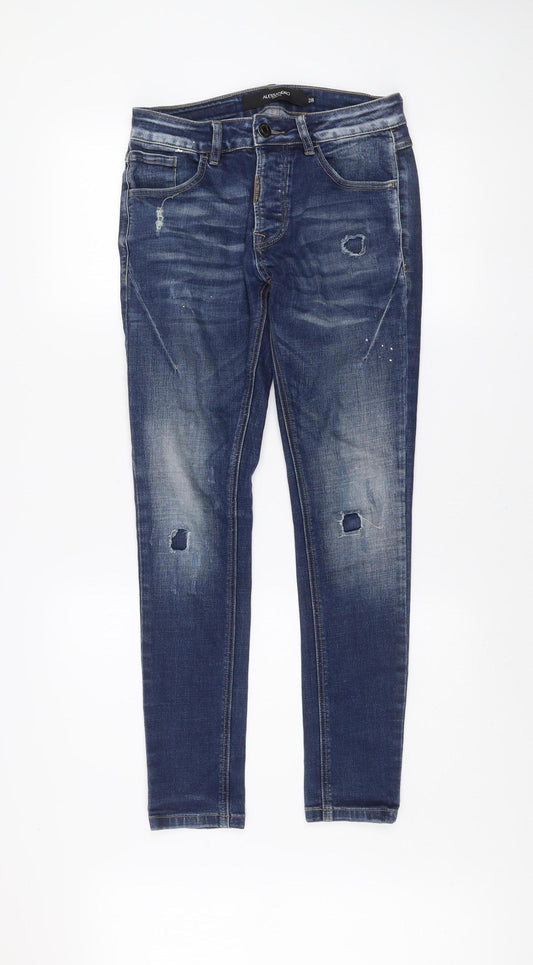 Alessandro Zavetti Men's Blue Distressed Slim Denim Jeans Size 28