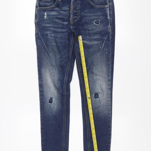 Alessandro Zavetti Men's Blue Distressed Slim Denim Jeans Size 28