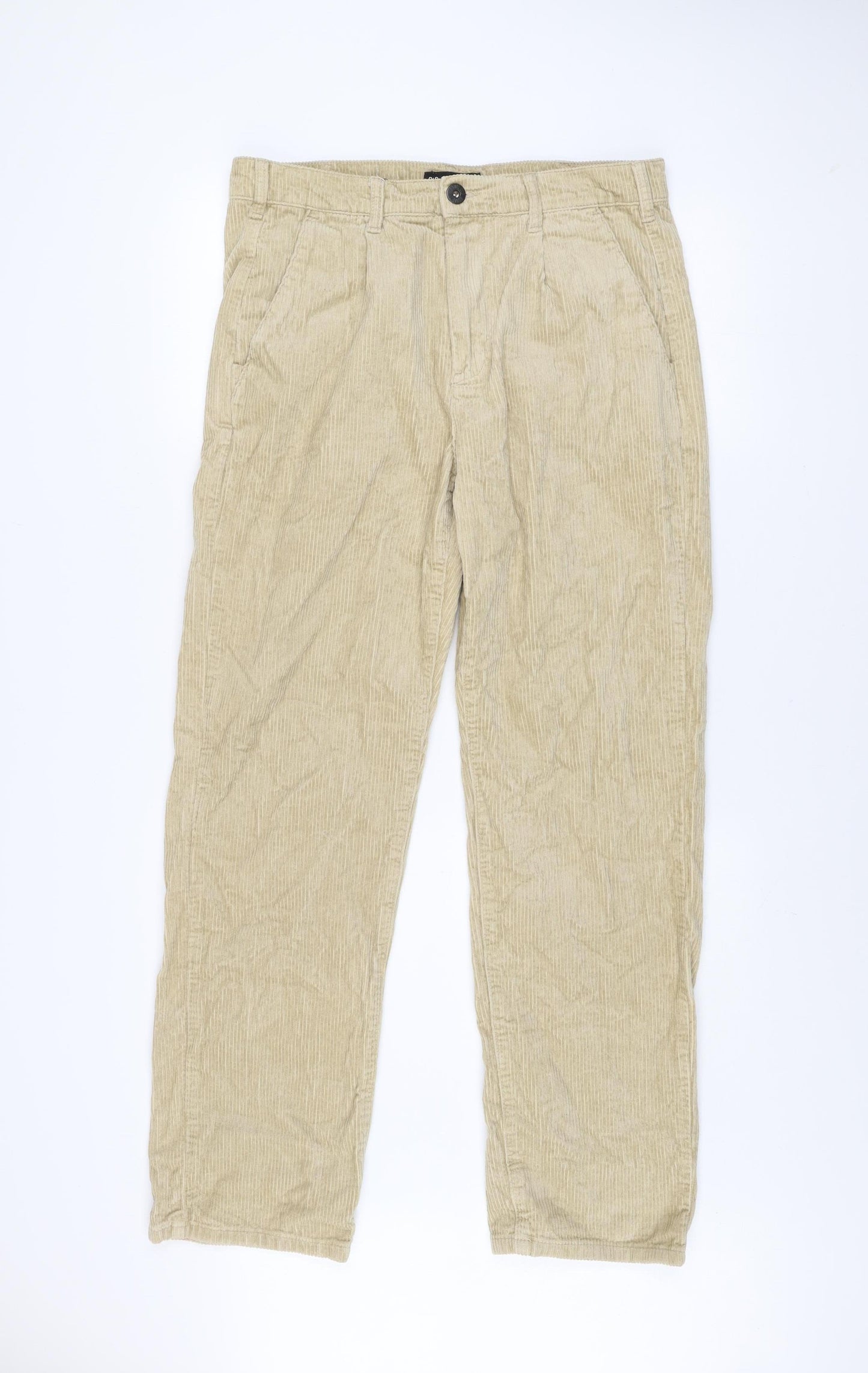 Route One Men's Beige Corduroy Trousers W32 Classic Fit
