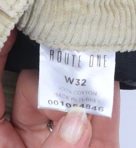 Route One Men's Beige Corduroy Trousers W32 Classic Fit
