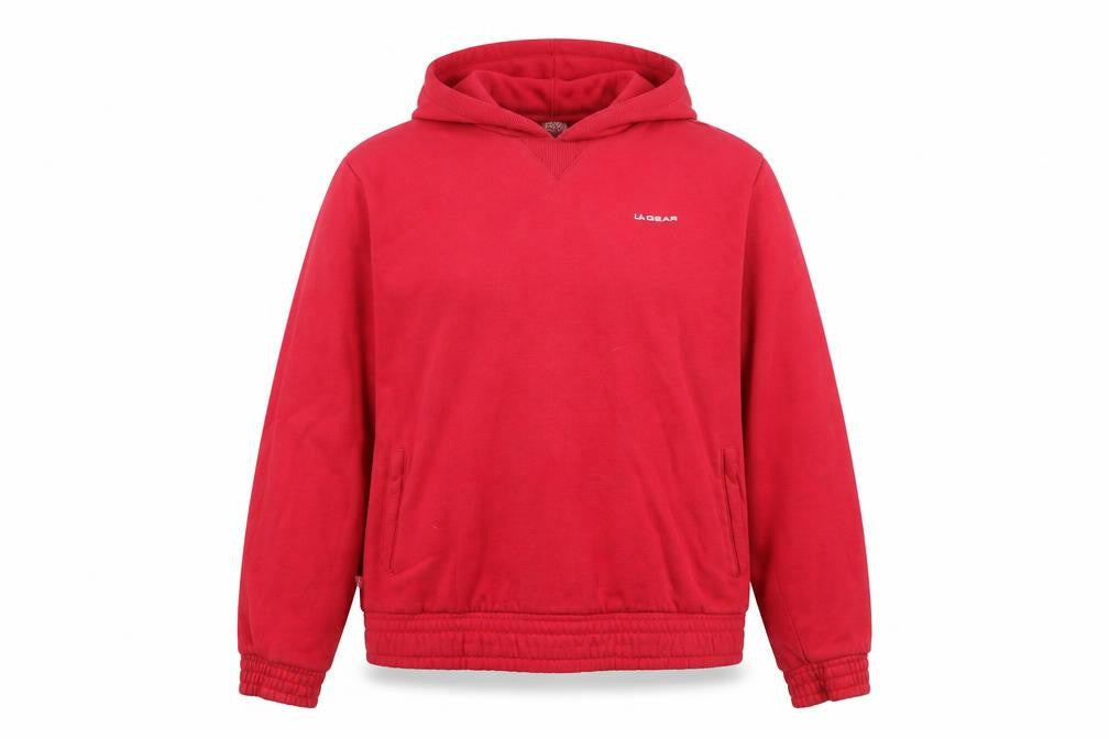 Front view of LA Gear women’s red pullover hoodie, size UK 16, regular fit fleece