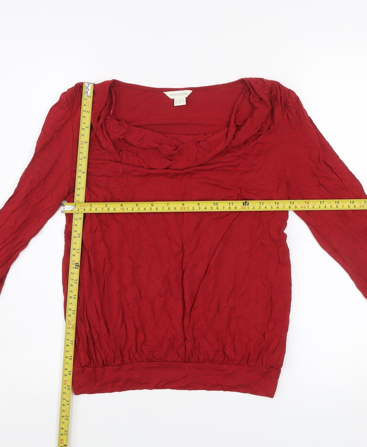 Monsoon Womens Red Cowl Neck Long Sleeve Viscose Blouse Size 10