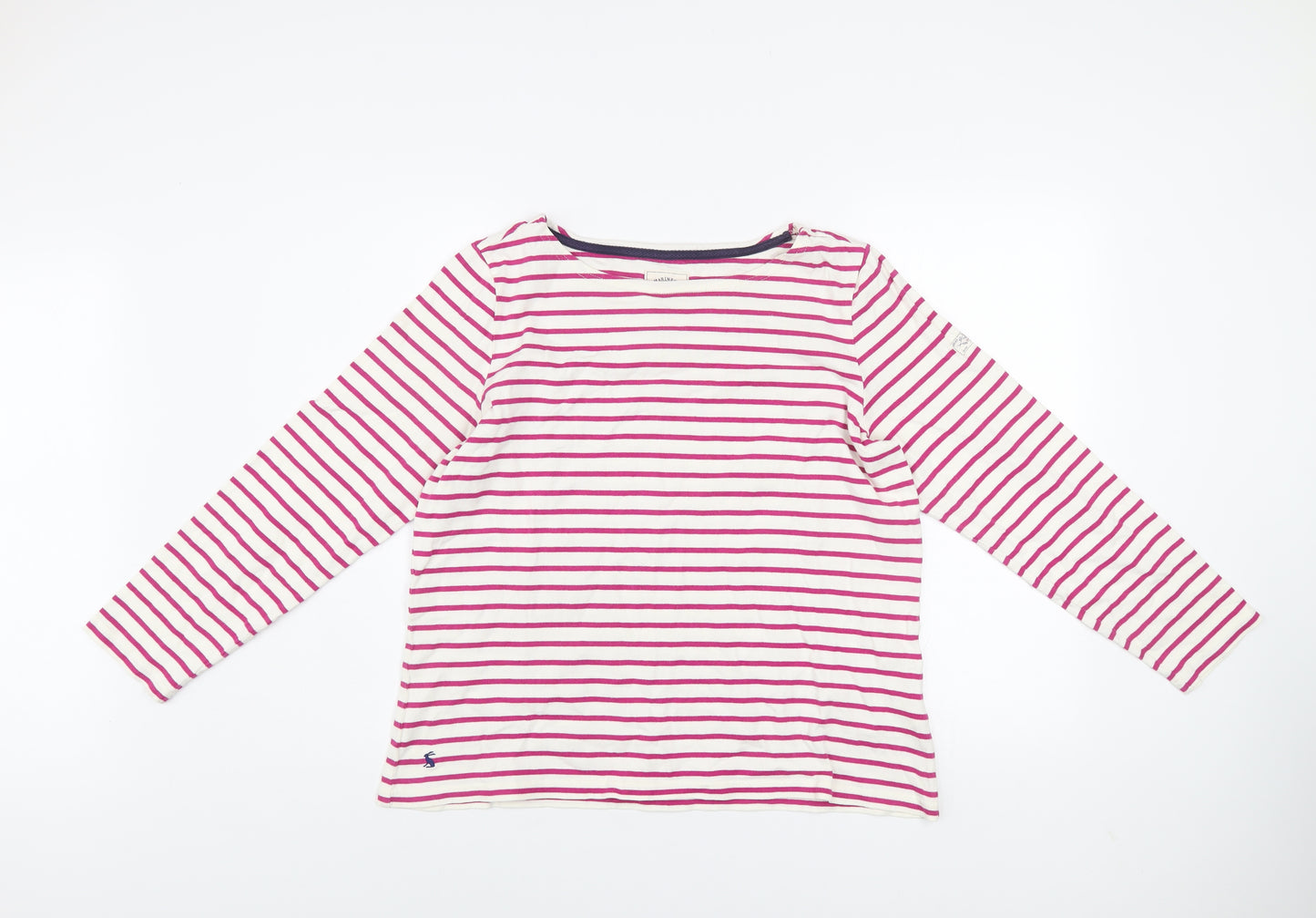 Joules Womens Pink Striped Long Sleeve Cotton Nautical T-Shirt UK 16