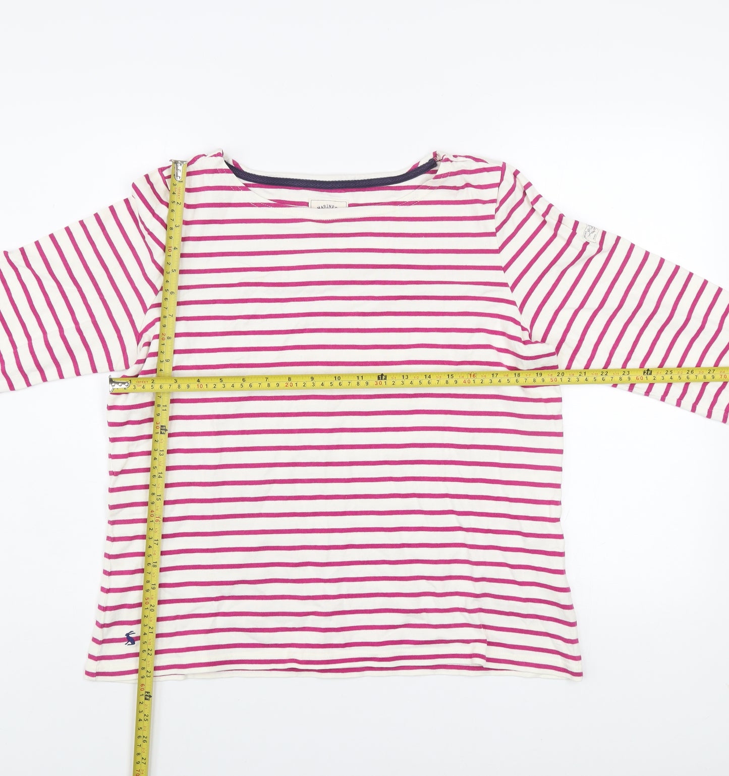 Joules Womens Pink Striped Long Sleeve Cotton Nautical T-Shirt UK 16