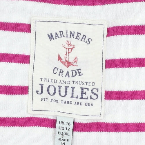 Joules Womens Pink Striped Long Sleeve Cotton Nautical T-Shirt UK 16