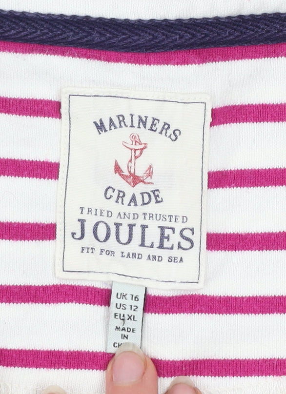 Joules Womens Pink Striped Long Sleeve Cotton Nautical T-Shirt UK 16