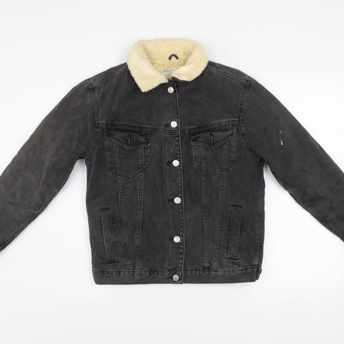 Topshop Women’s Black Denim Sherpa Jacket Size 4 Petite