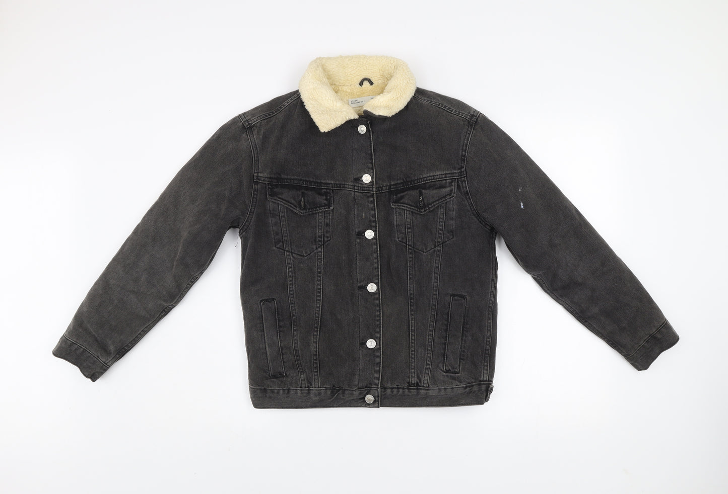 Topshop Women’s Black Denim Sherpa Jacket Size 4 Petite