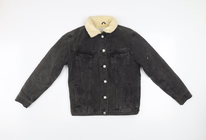 Topshop Women’s Black Denim Sherpa Jacket Size 4 Petite