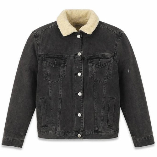 Topshop Women’s Black Denim Sherpa Jacket Size 4 Petite