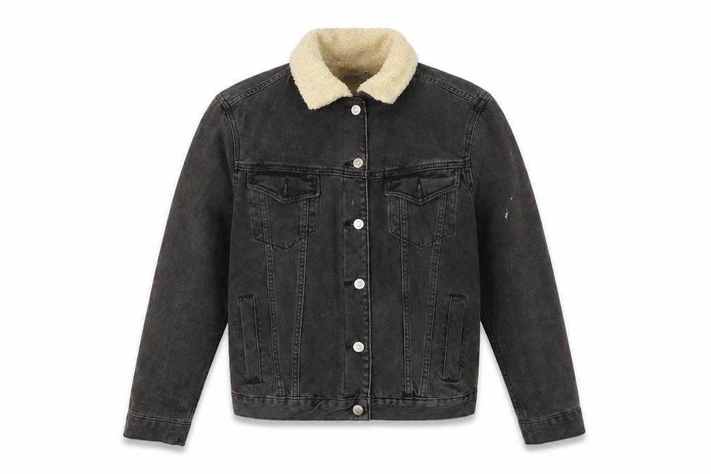 Topshop Women’s Black Denim Sherpa Jacket Size 4 Petite