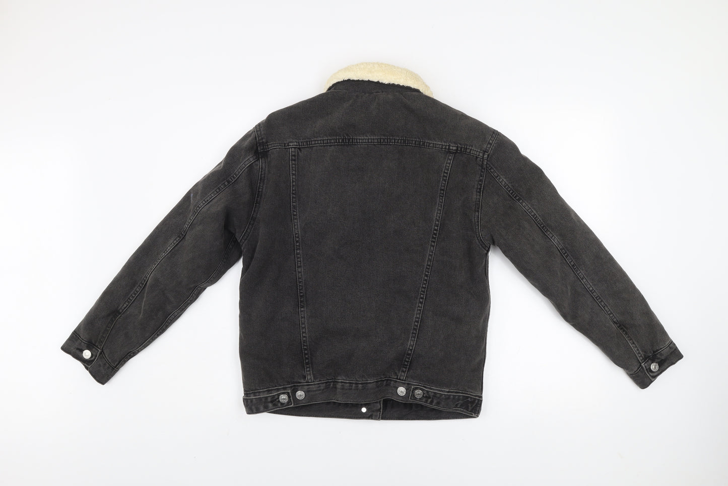 Topshop Women’s Black Denim Sherpa Jacket Size 4 Petite