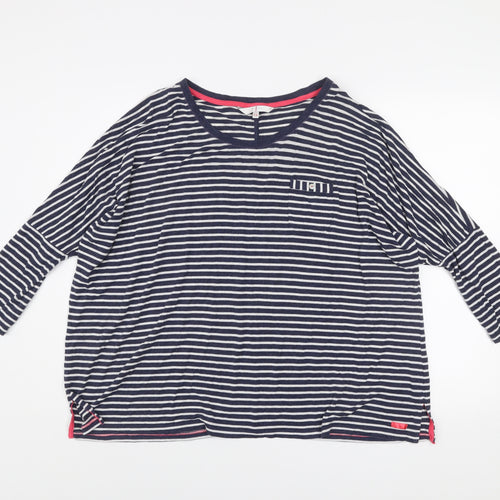 Jasper Conran Women’s Blue Striped 3/4 Sleeve Cotton T-Shirt Size 14