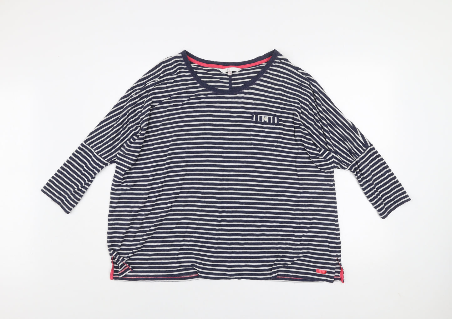 Jasper Conran Women’s Blue Striped 3/4 Sleeve Cotton T-Shirt Size 14