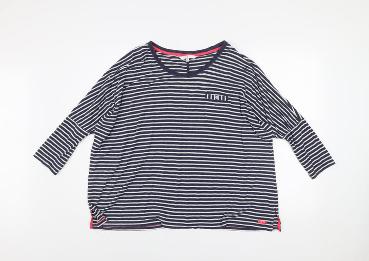 Jasper Conran Women’s Blue Striped 3/4 Sleeve Cotton T-Shirt Size 14