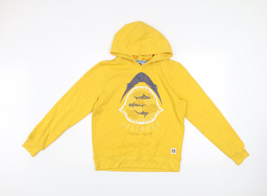 Saltrock Boys Yellow Shark Print Pullover Hoodie 11-12 Years Cotton Blend