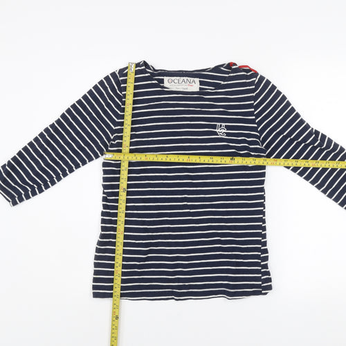 Oceana Women Blue Striped 3/4 Sleeve Boat Neck Cotton Top Small