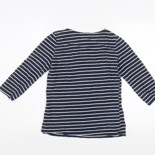 Oceana Women Blue Striped 3/4 Sleeve Boat Neck Cotton Top Small