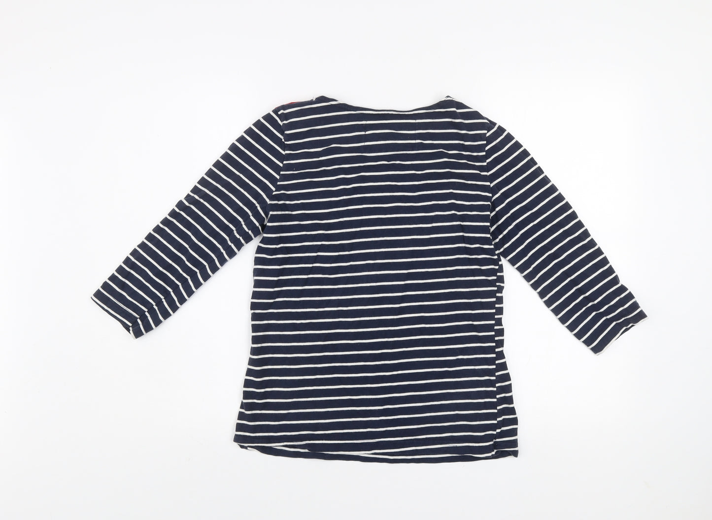 Oceana Women Blue Striped 3/4 Sleeve Boat Neck Cotton Top Small