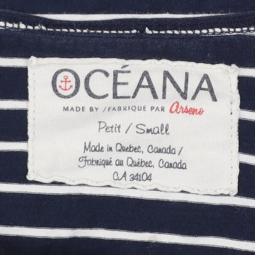 Oceana Women Blue Striped 3/4 Sleeve Boat Neck Cotton Top Small