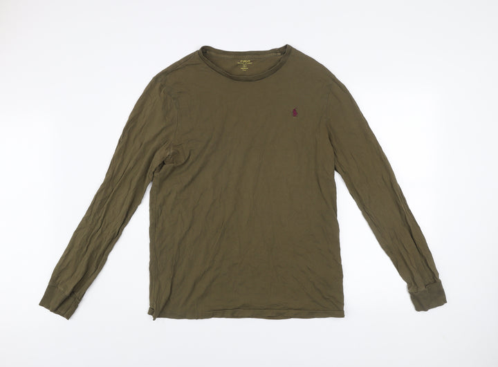 Ralph Lauren Men's Green Long Sleeve Slim Fit Cotton Top Size L