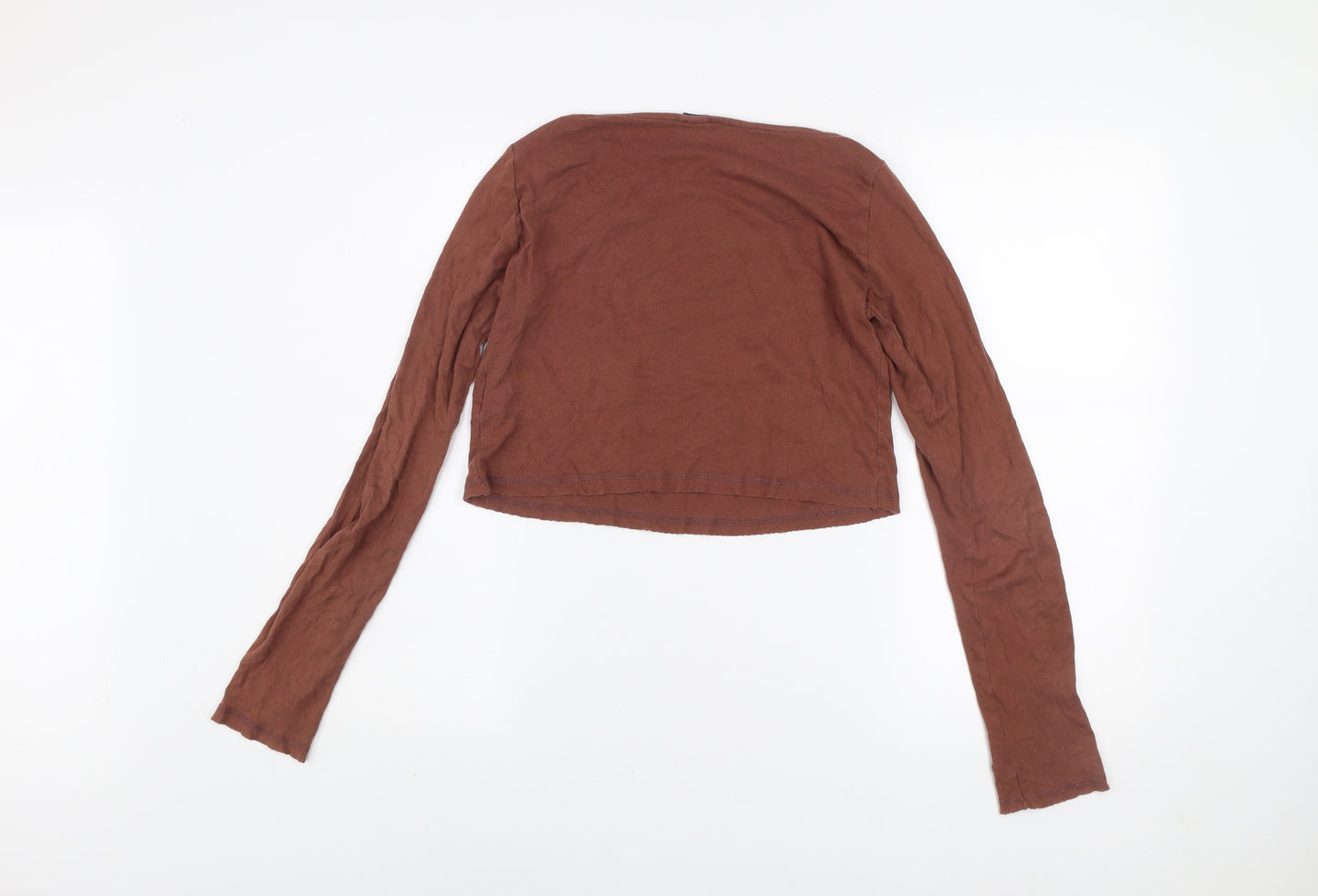 Bershka Womens Brown Flower Power Cropped Long Sleeve T-Shirt Size S