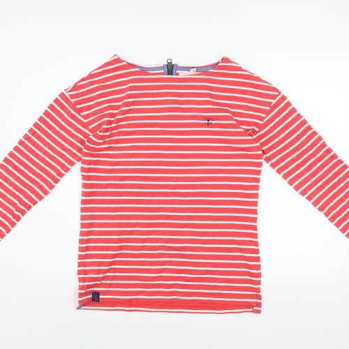 Lighthouse Women's Red Striped Long Sleeve Boat Neck Cotton Top Size 12