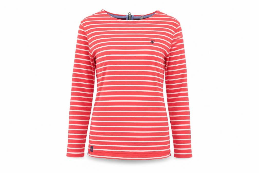 Lighthouse Women's Red Striped Long Sleeve Boat Neck Cotton Top Size 12
