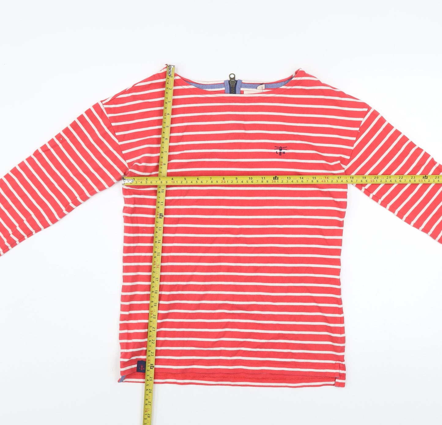 Lighthouse Women's Red Striped Long Sleeve Boat Neck Cotton Top Size 12