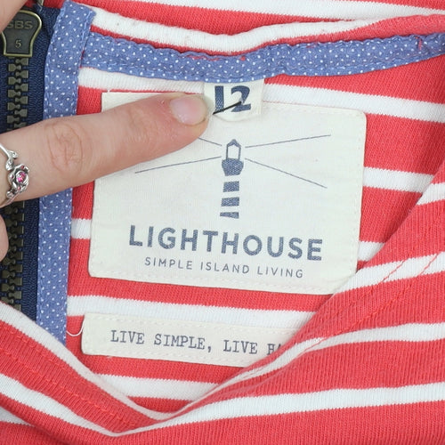 Lighthouse Women's Red Striped Long Sleeve Boat Neck Cotton Top Size 12