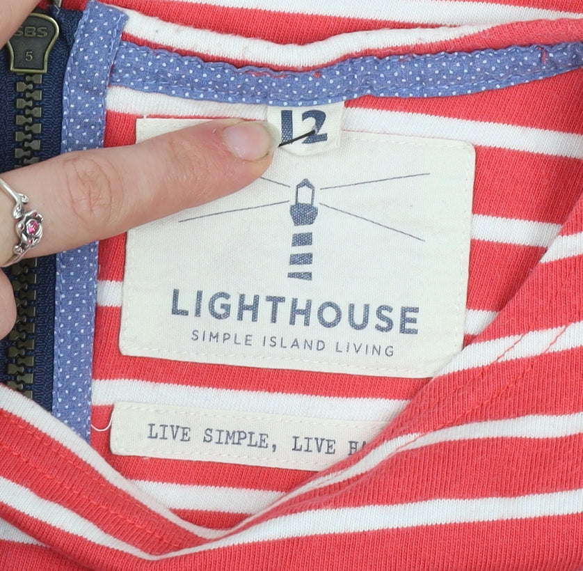 Lighthouse Women's Red Striped Long Sleeve Boat Neck Cotton Top Size 12