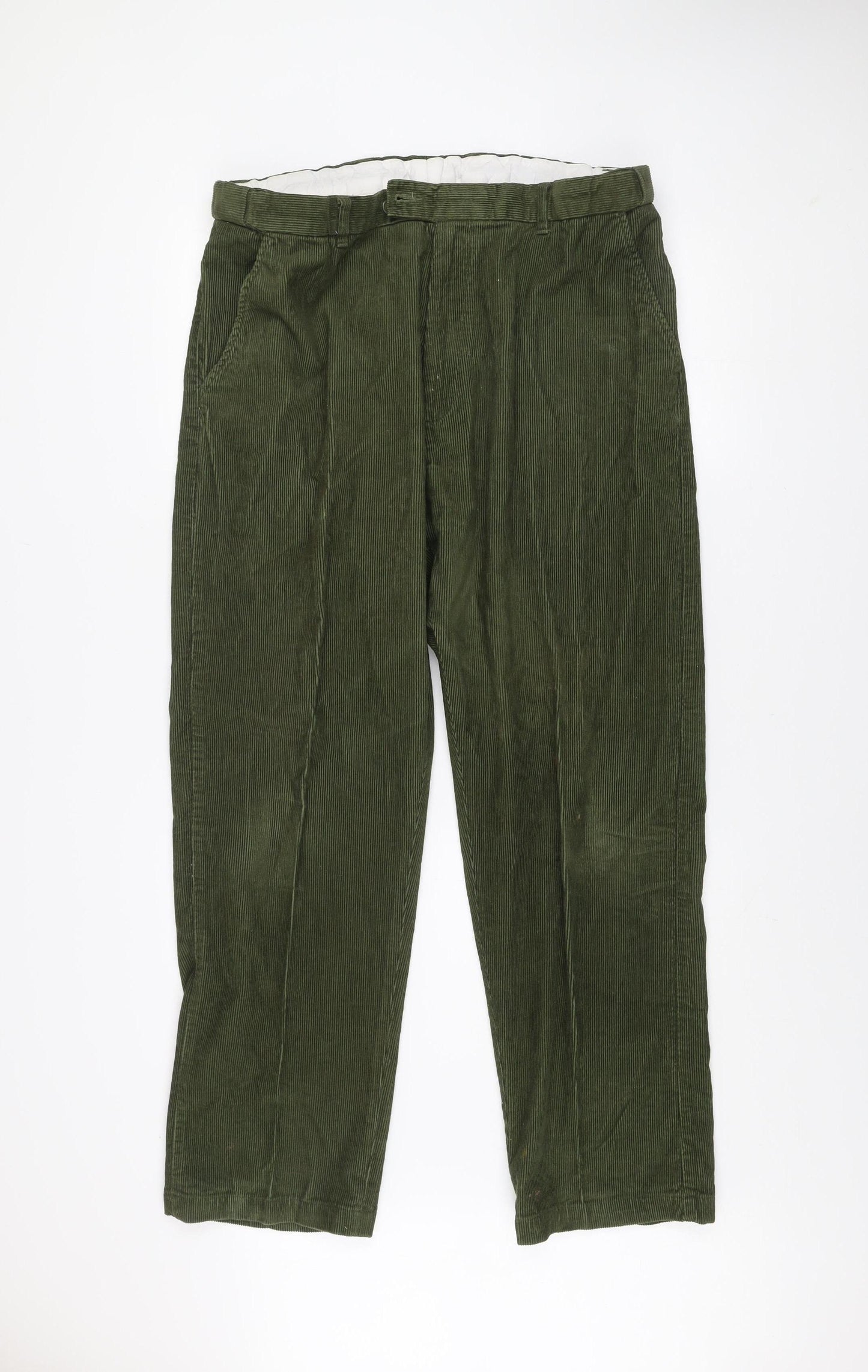 Clifford James Men's Green Corduroy Trousers 38R Classic Fit Cotton