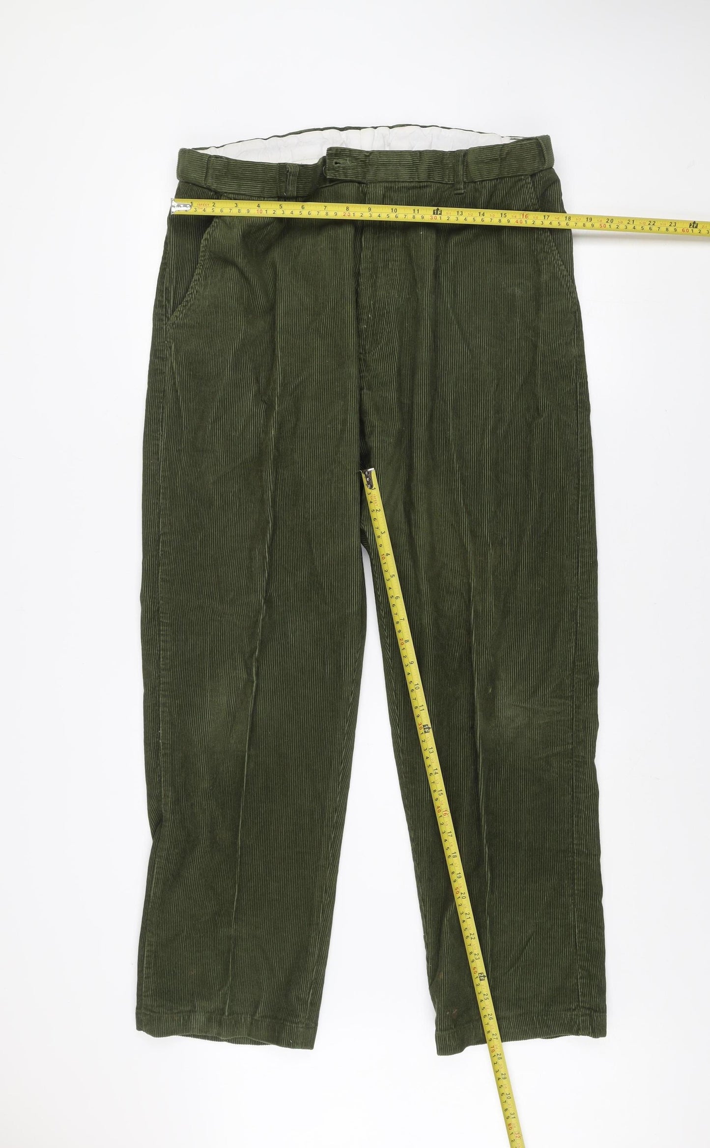 Clifford James Men's Green Corduroy Trousers 38R Classic Fit Cotton
