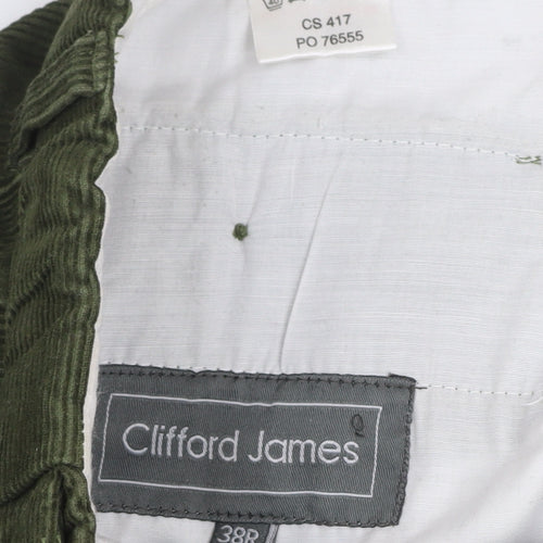 Clifford James Men's Green Corduroy Trousers 38R Classic Fit Cotton