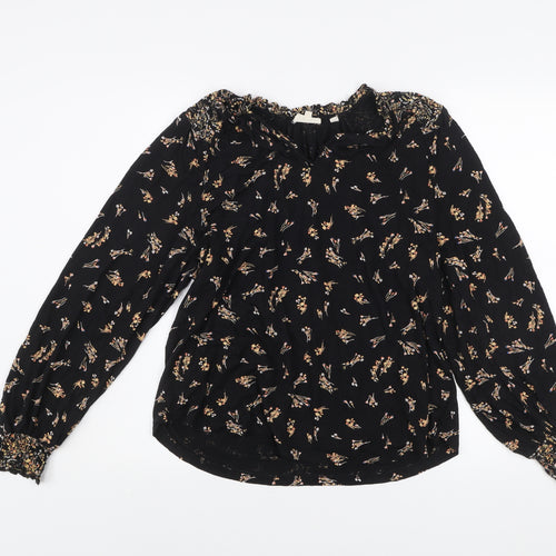 Fat Face Women Black Floral Viscose Long Sleeve Tunic Blouse UK 10