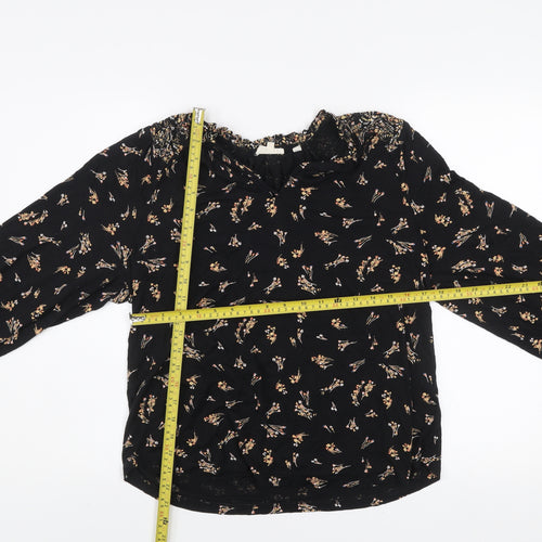 Fat Face Women Black Floral Viscose Long Sleeve Tunic Blouse UK 10