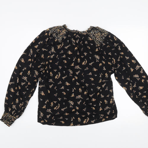 Fat Face Women Black Floral Viscose Long Sleeve Tunic Blouse UK 10