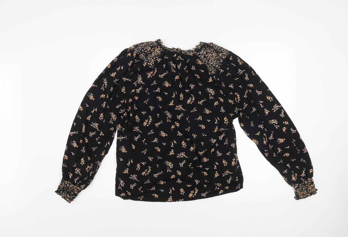 Fat Face Women Black Floral Viscose Long Sleeve Tunic Blouse UK 10