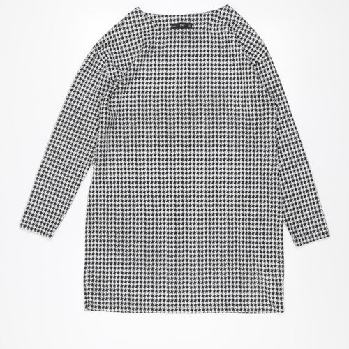 F&F Womens Black White Houndstooth Shift Dress Size 12