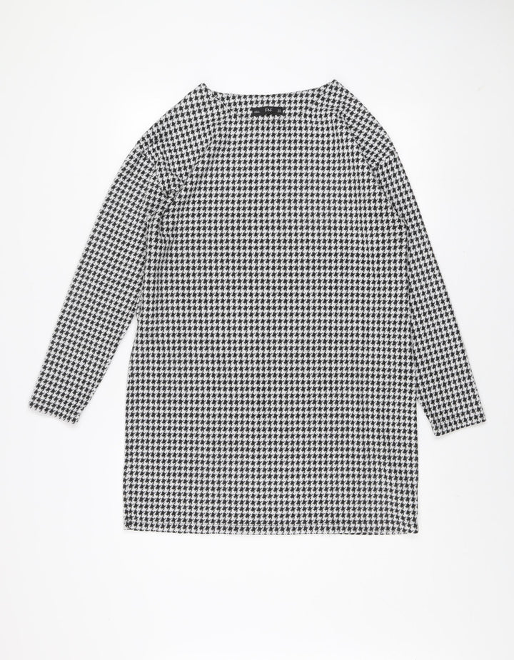 F&F Womens Black White Houndstooth Shift Dress Size 12