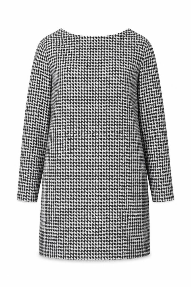Front view of F&F women’s black white houndstooth shift dress, size UK 12