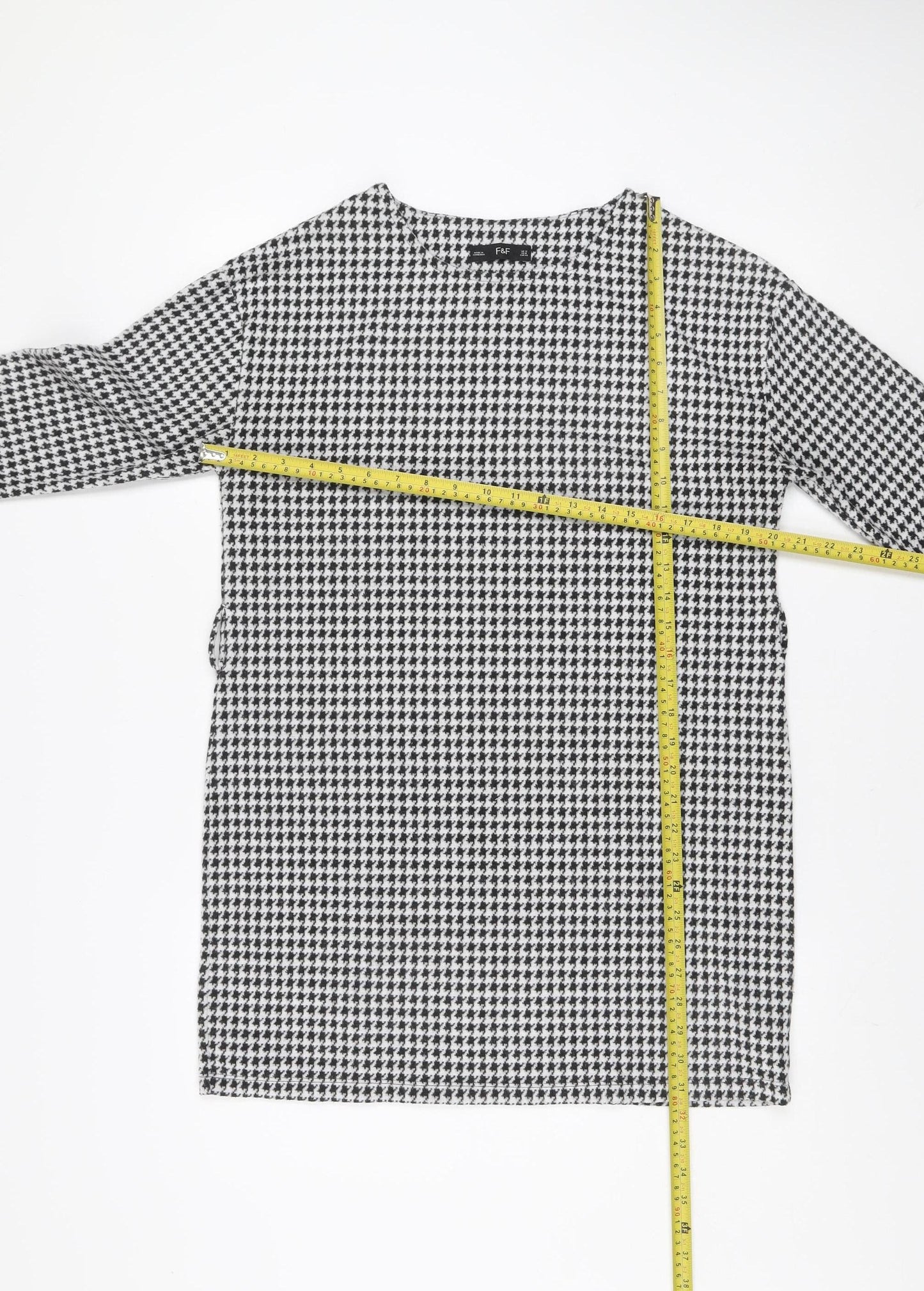 F&F Womens Black White Houndstooth Shift Dress Size 12